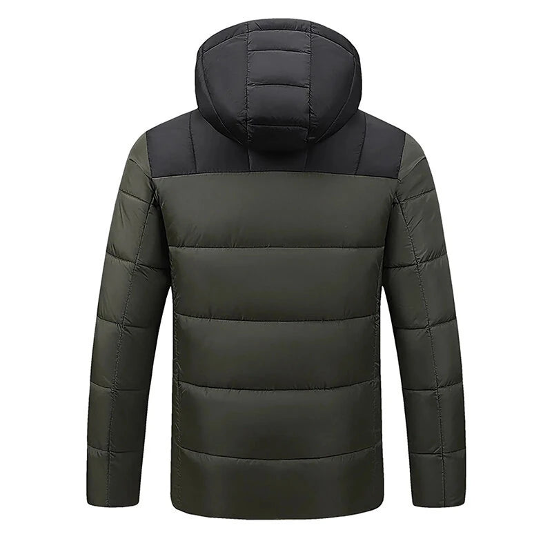 TENGOO HJ-15G Unisex Cotton-padded Heated Jacket - 15 Heating Areas, USB/DC Charging, Winter Electric Thermal Warm Jacket for Outdoor Hiking Camping