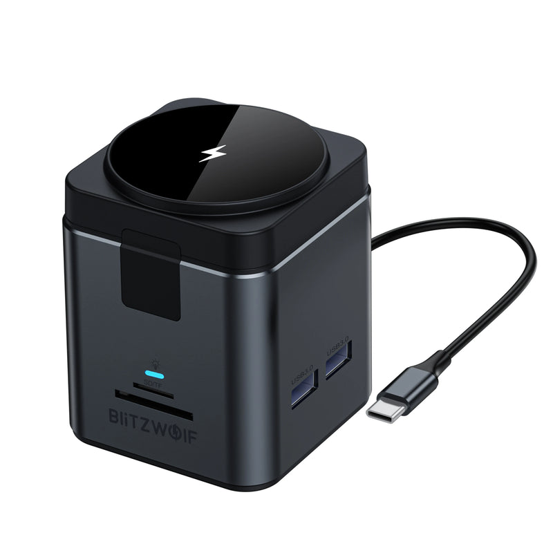 BlitzWolf BW-TH17 9 in 1 Type-C Docking Station Magnetic 15W Wireless Charger Stand USB-C HUB with USB3.0*3 HD 4K@30Hz Gigabit RJ45 SD/TF Card Slot  PD 100W