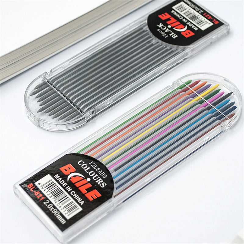 Baile BL-621 12Color Pen Refill Set 2.0 mm Color Lead Refill Resin Pencil Lead Painting Art Drafting DIY Drawing Writing For Mechanical Pencil
