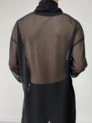 Mens Sheer Mesh See Through High Neck Long Sleeve T-Shirt