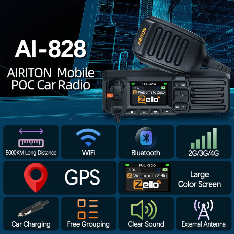 AIRITON AI-828 Mobile POC Car Radio Global GPS Unlimited Distance Network Zello Walkie Talkie Bluetooth 2G 3G 4G Android WIFI Car Radio