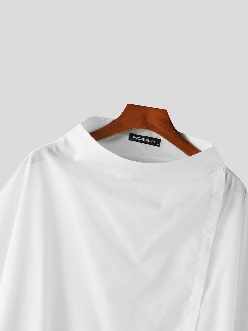 INCERUN Mens Shirt Design Half Sleeve Top Fashion Side Cut-off Button Shirts Casual Summer Loose Men Shirts S-5XL