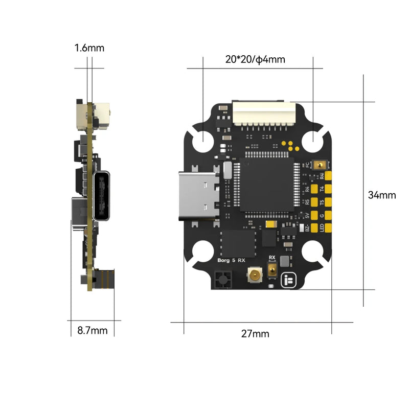 20*20mm iFlight Borg 5S Flight Controller 5V 12V BEC with 60A 60RS 4-8S ESC Stack Built-in ELRS 2.4GHz Receiver for RC FPV Racing Drone
