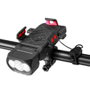 Xmund 4 in 1 500Lm Brightness Bike Headlight 3000mAh Battery IPX6 Waterproof 3 Light Modes 120 Rotation Power Bank Phone Holder with 130db Horn for Night Cycling