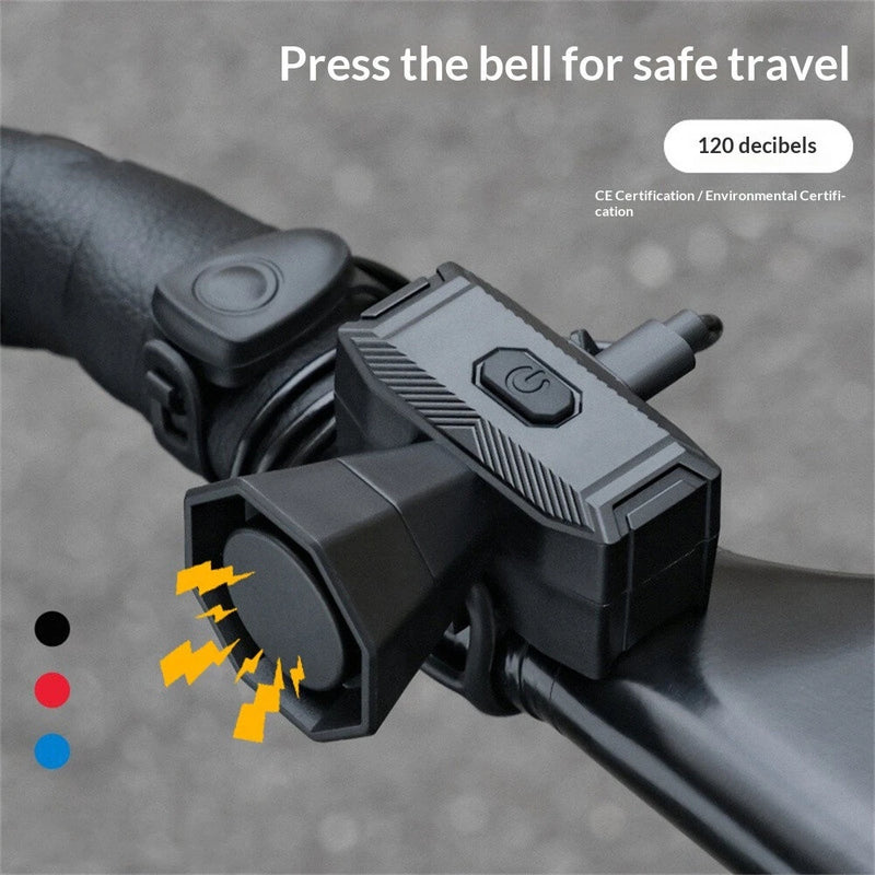 WEST BIKING 120dB Mini Bicycle Horn Type-C Charging 5 Modes Warning Waterproof Electric Bike Bell for MTB Riding Safety