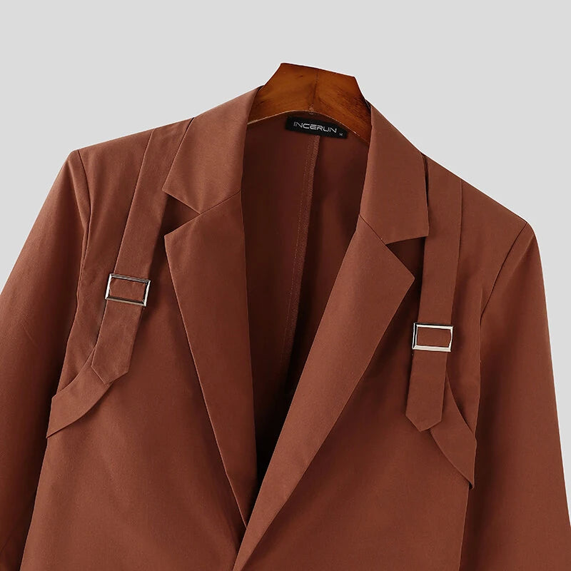 INCERUN Mens Solid Color Casual Long-Sleeve Blazer Fashion Slim Fit Business Men's Suit for Spring Fall