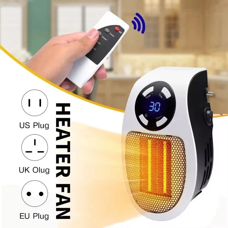Portable Wall-Mounted Electric Heater 500W Low Energy Consumption Adjustable Thermostat LED Display Overheat Protection Remote Control Rotation Plug