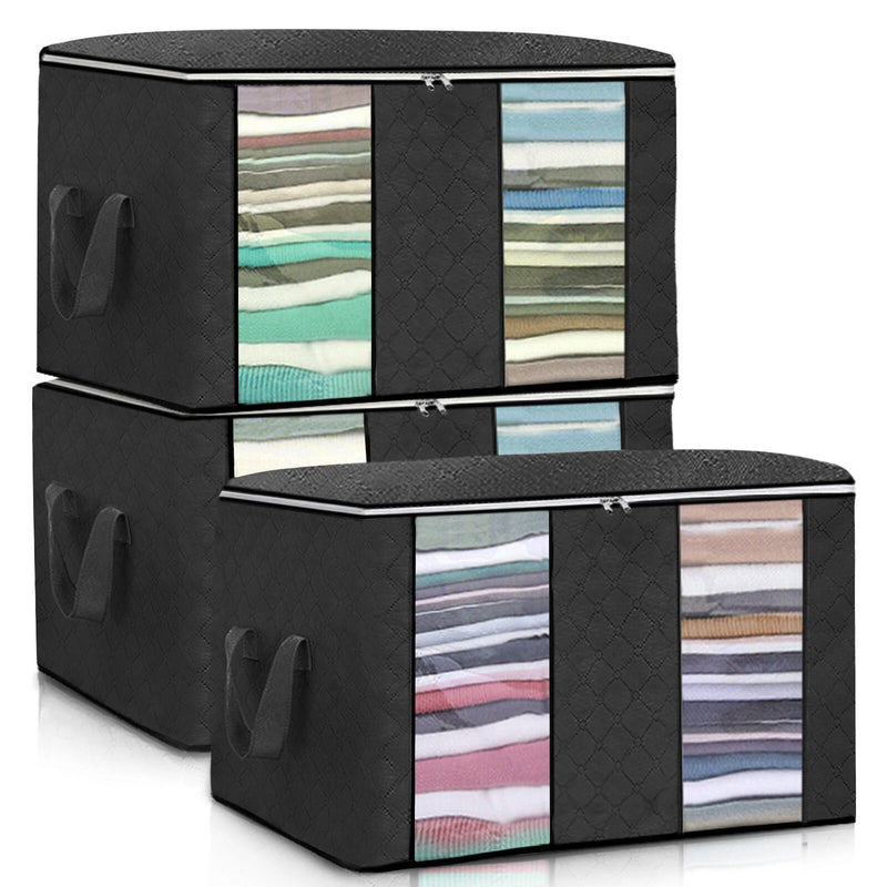 KING DO WAY 3PCS Clothes Storage Bag Non-woven Fabric Two-window Foldable Storage Bag