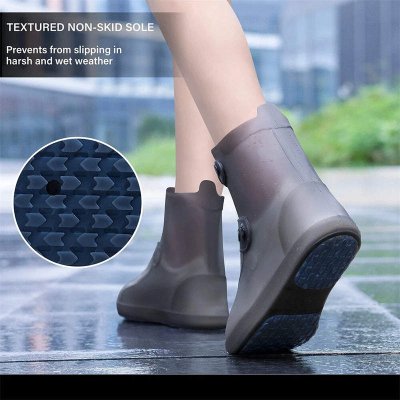 XANES 1 Pair Rain Boot Bicycle Shoe Covers Waterproof Silicone High Top Non-slip Shoes Protector Outdoor Reusable Thickened Footwear for Cycling Hiking Walking