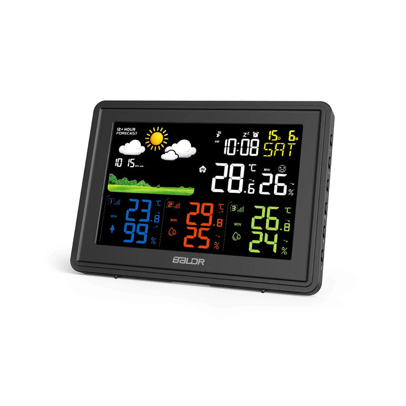 BALDR Weather Station Alarm Clock Wireless Indoor Outdoor Thermometer with Atomic Clock Forecast Station 3 Outdoor Sensors