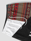 Mens Ethnic Geometric Funny Face Pattern Patchwork Corduroy Shorts