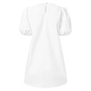 VONDA Womens Casual Round Neck Shirt Dress Puff Sleeve Short Dress A Line Solid Tunic Mini Dresses Plus Size