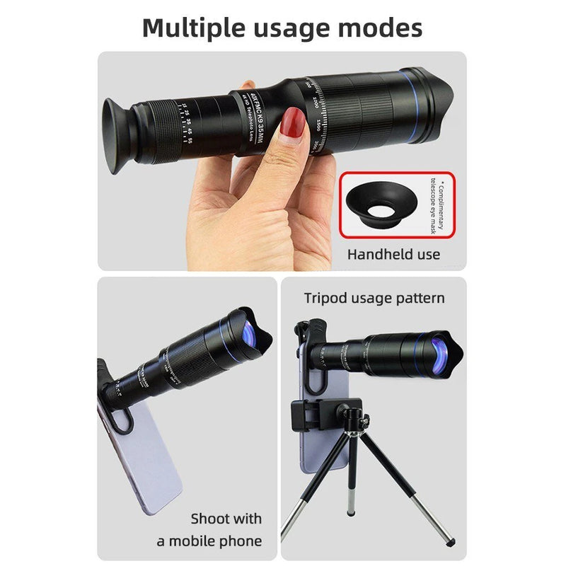 Zoom Phone Camera HD Lens 40X Long Focus Telephoto Monocular Telescope Optical Glass ED FMC BAK4 with Tripod BT Shutter