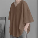 INCERUN Mens T Shirts Textured Waffle Loose Top Solid Color Casual Short Sleeve T-Shirts