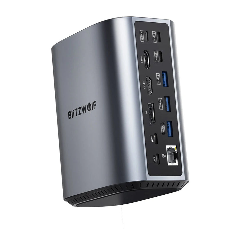 BlitzWolf BW-TH15 17-in-1 USB C Docking Station with Dual HD 4K/60HZ Triple Display USB3.0 USB3.2 10Gbps Date Transmission RJ45 Ethernet Port PD 100W Fast Charge