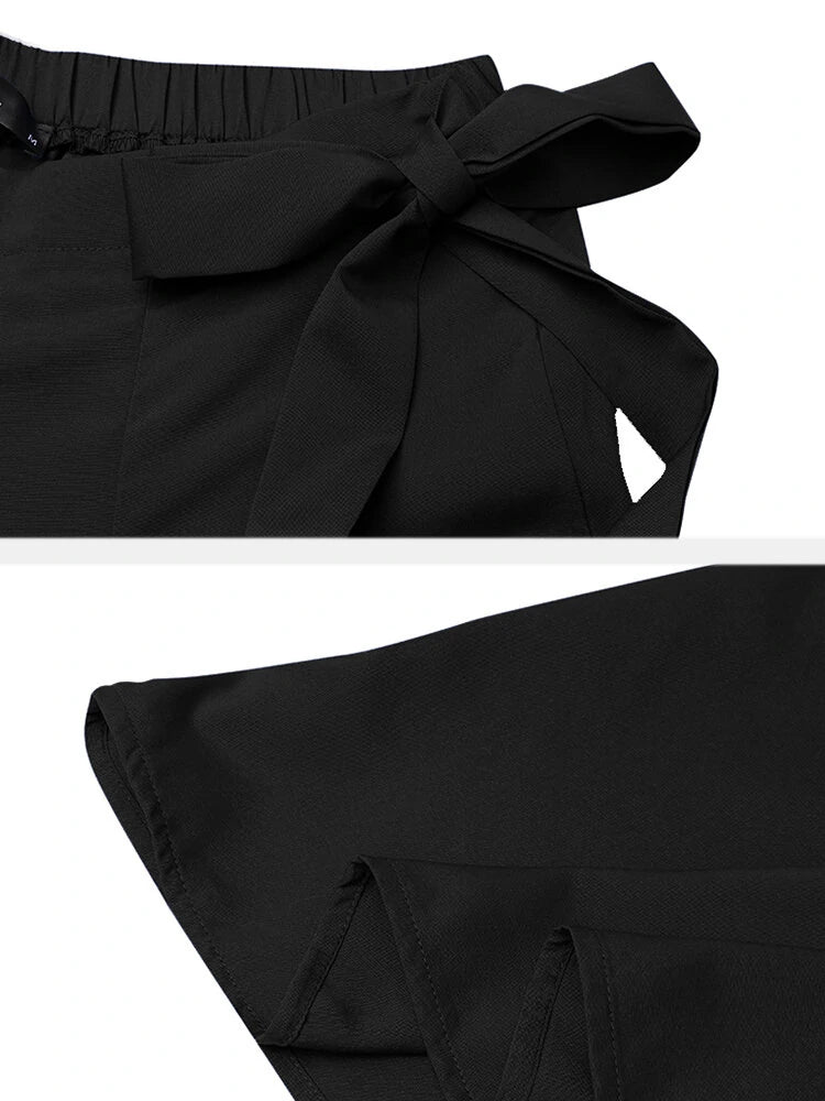 ZANZEA Women Solid Color Bowknot Pleated Loose Casual Wide Leg Pants