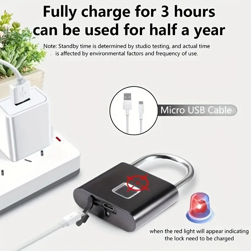 Smart Fingerprint Padlock 20 Fingerprints USB Rechargeable Door Lock Biometric Fingerprint Door Lock Zinc Alloy Smart Life Unlock