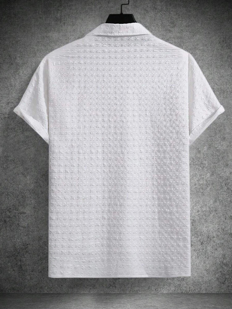 Mens Solid Patch Pocket Lapel Collar Short Sleeve Shirts