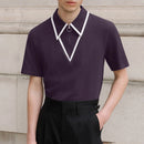 INCERUN Mens Fashion Design Spliced Collar Shirt Comfortable Fabric Short Sleeve Zipper Lapel Top for Male S-5XL