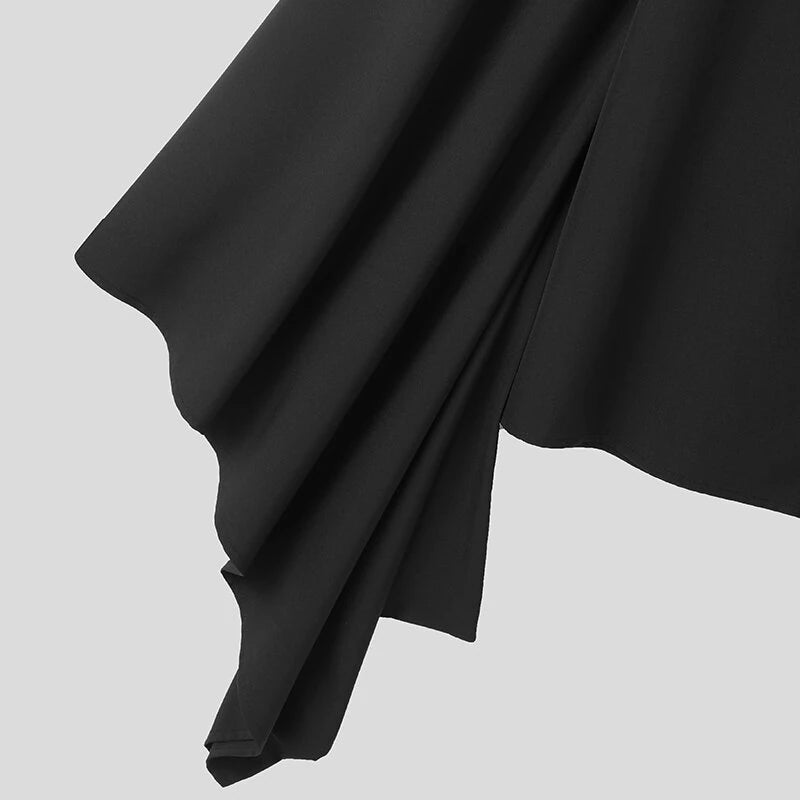 INCERUN Men's Casual Black Shirt, Button Up Long Sleeve Shirt, Chic Retro Lapel Loose Batwing Sleeve Shirt for Men