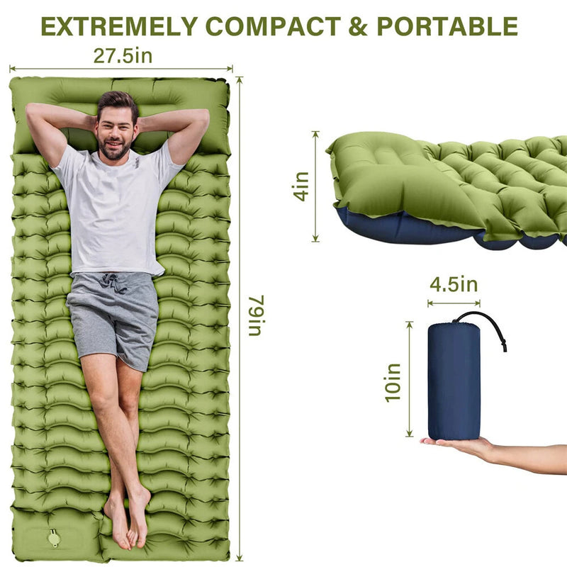 IPRee Outdoor Portable Self-Inflating Camping Air Mattress 4-Inch Thick Compact Ultralight Sleeping Pad with Built-in Foot Pump Pillow