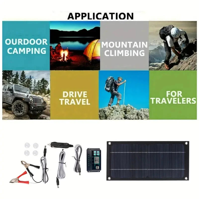 High Efficiency 600W Solar Panel Charger Monocrystalline Silicon Portable Kit 100A Charge Controller Extension Cable Battery Clip for RV Outdoor Camping Green Energy