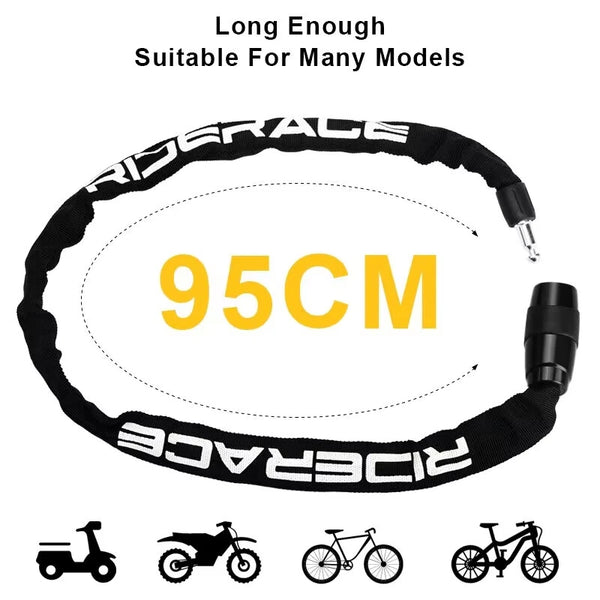 RIDERACE Bike Chain Lock Portable High Security Anti-Theft Bicycle Lock with 2 Keys for Bicycle Electric Scooter Motorcycle