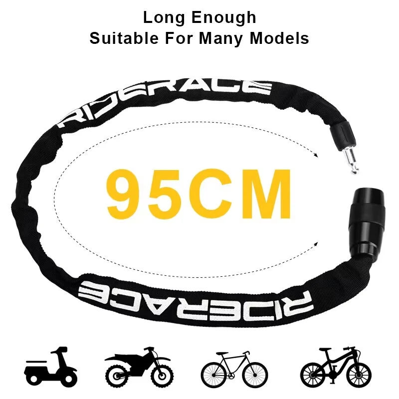 RIDERACE Bike Chain Lock Portable High Security Anti-Theft Bicycle Lock with 2 Keys for Bicycle Electric Scooter Motorcycle