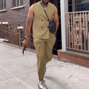 INCERUN Mens Two-piece Suits Trendy Sleeveless Double-breasted Suit Vest + Pants Casual Set Casual Sets Male Plus Size