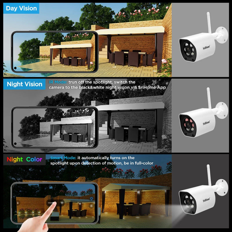 SriHome SH034 5MP QHD 5G Dual Band WIFI IP Camera Full Color Night Vision AI Humanoid Identification Home Security CCTV Baby Monitor