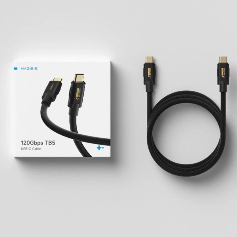 HAGiBiS Thunderbolt5 Type-C to Type-C Cable 120Gbps 240W PD3.1 Fast Charge 16K@60Hz Video 8K Triple Display Bi-Directional 80Gbps Data Sync High Speed Transmission 0.5M/1M Long Cables for Laptop TV