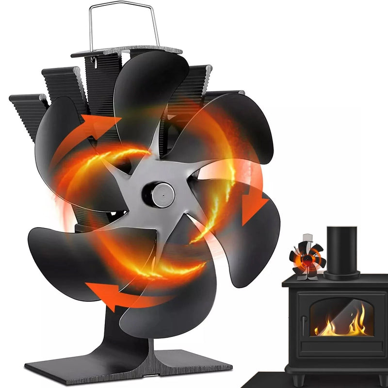 IPRee 6 Blades Heat Powered Stove Fan Black Fireplace Fan Log Wood Burner Eco-fan Quiet Home Fireplace Fan Efficient Heat Distribution