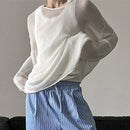 INCERUN Mens Relaxed Fit Hollow Knit Long Sleeve T-Shirt Soft Drape Fabric Slightly See-through Tshirt Top