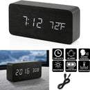 LED Electronic Wooden Alarm Clock Time Temperature Display USB + Battery Dual Power Supply Digital Alarm Clock LED Alarm Clock with Temperature Desk Clocks for Office Bedside Clock