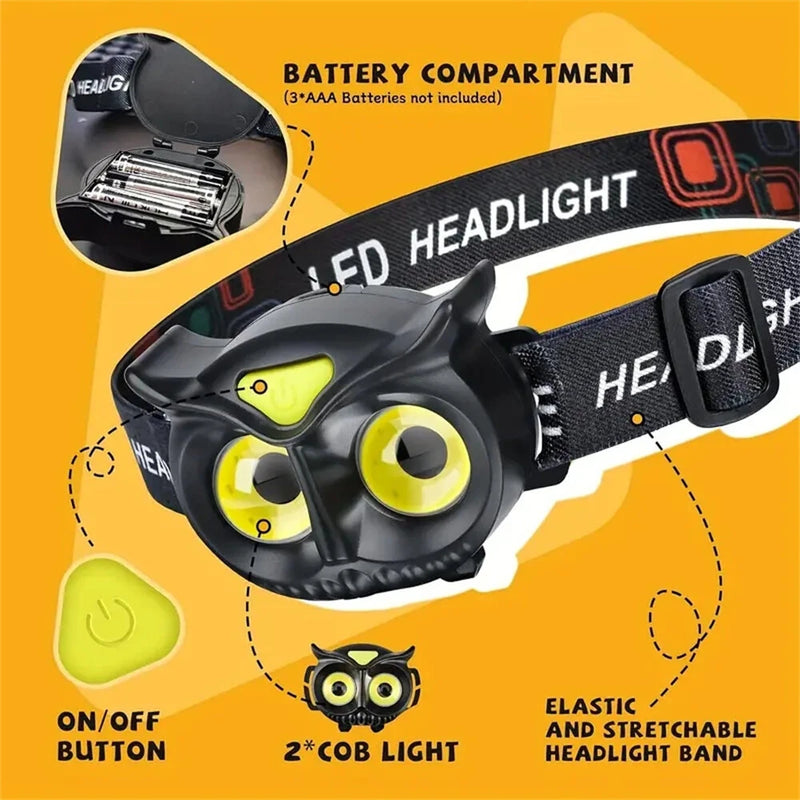 Wide Angle Light Owl LED Headlamp Mini Strong Light Portable Outdoor Exploration Camping Fishing COB Head Lamp Headlight