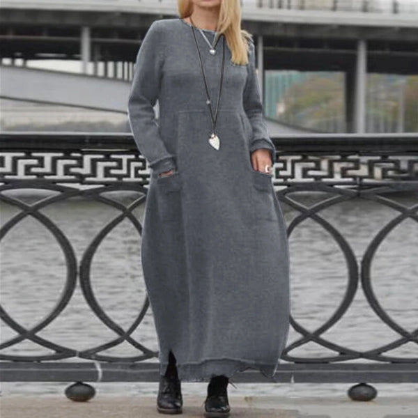 ZANZEA Women Long Sleeved Long Dress with Side Pockets Lace Patchwork Casual Long Maxi Dress for Spring Fall