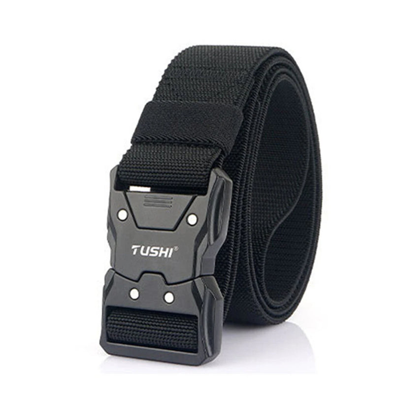 TUSHI 125cm Quick Release Tactical Belt Men Metal Buckle Nylon Elastic Girdle for Military Training Hiking Outdoor Work
