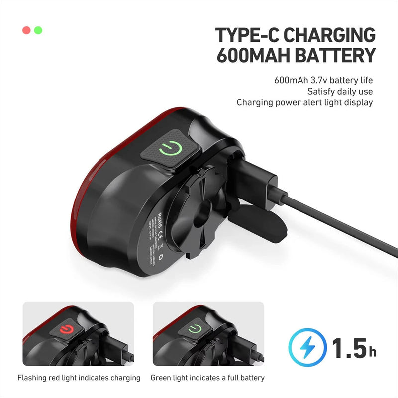 CYCLAMI CY300T 2PCS Bicycle Smart Front Rear Brake Sensing Lights Waterproof Type-C Charging Bike Lighting Headlight Warning Taillight for MTB Road Cycling