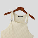 INCERUN Mens Solid Knit Textured Sleeveless Vest Fashion Solid Color Metal Button Strap Tank Top for Men
