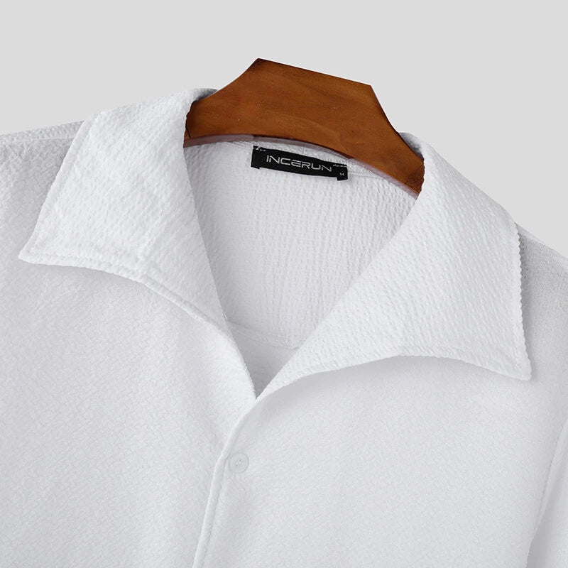 INCERUN Mens Windsor Collar Striped Long Sleeve Shirt Comfortable Casual Lapel Top for Male S-5XL