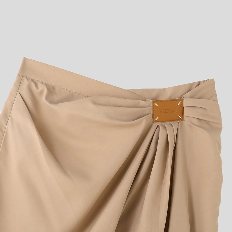 INCERUN Mens Deconstructed Ruched Design Pant Fashion Solid Color Casual Long Trousers with Side Zipper Large Size for Men S-5XL