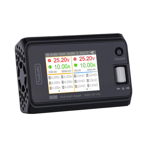 ToolkitRC M6D 500W 15A High Power DC Dual Smart Charger Discharger for 1-6S Lipo LiHV Lion NiMh Pb Battery