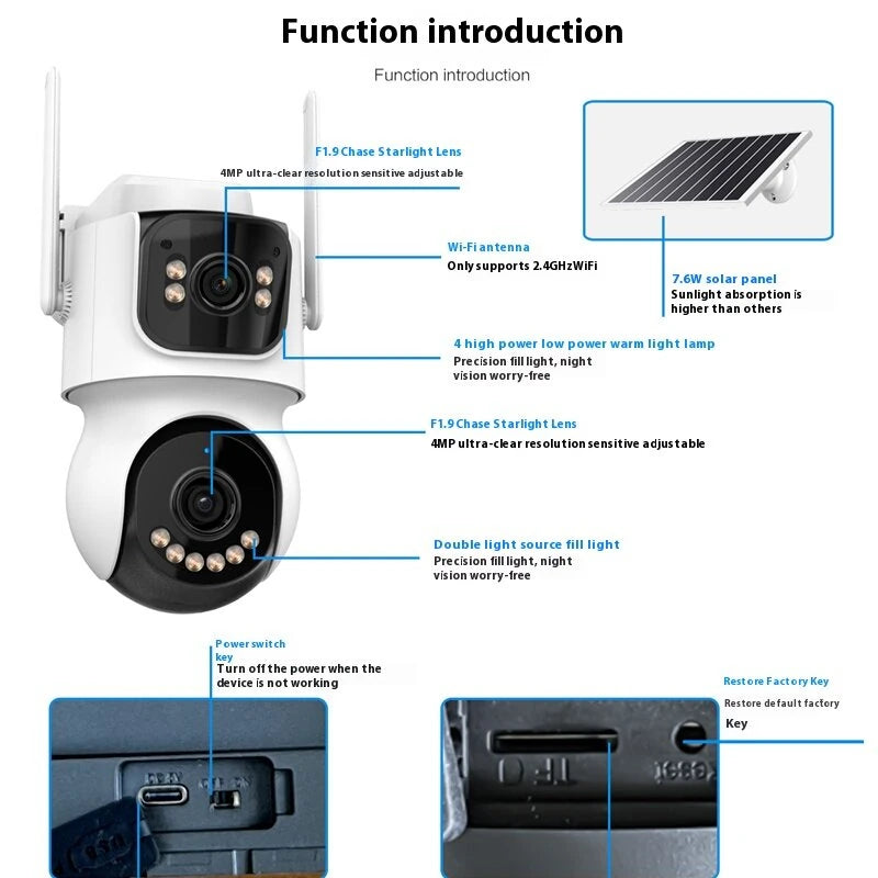 ICSEE Solar 4MP 6X Zoom WiFi IP Camera AOV Mode HD Surveillance 24/7 Recording Wireless 2MP+2MP Dual Lens Security Solar Powered Waterproof Night Vision Camera