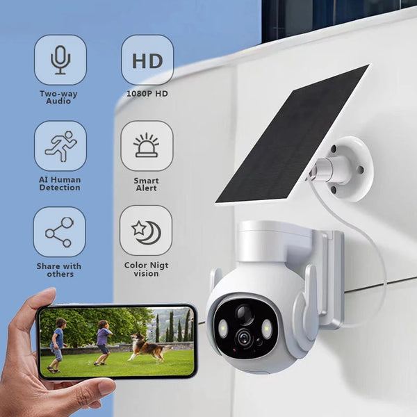 Solar Wifi IP Camera Outdoor 1080P HD Wireless Security Surveillance Color Night Vision Two-Way Audio Solar Powered IP66 Waterproof Motion Alerts