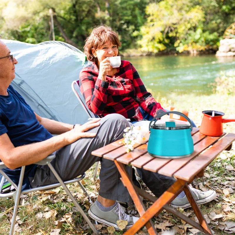 IPRee 1L Outdoor Silicone Kettle Folding Camping Tableware Kettle Cook Water Pot Mini Boiling Water Pot with Handle for Fishing Travel