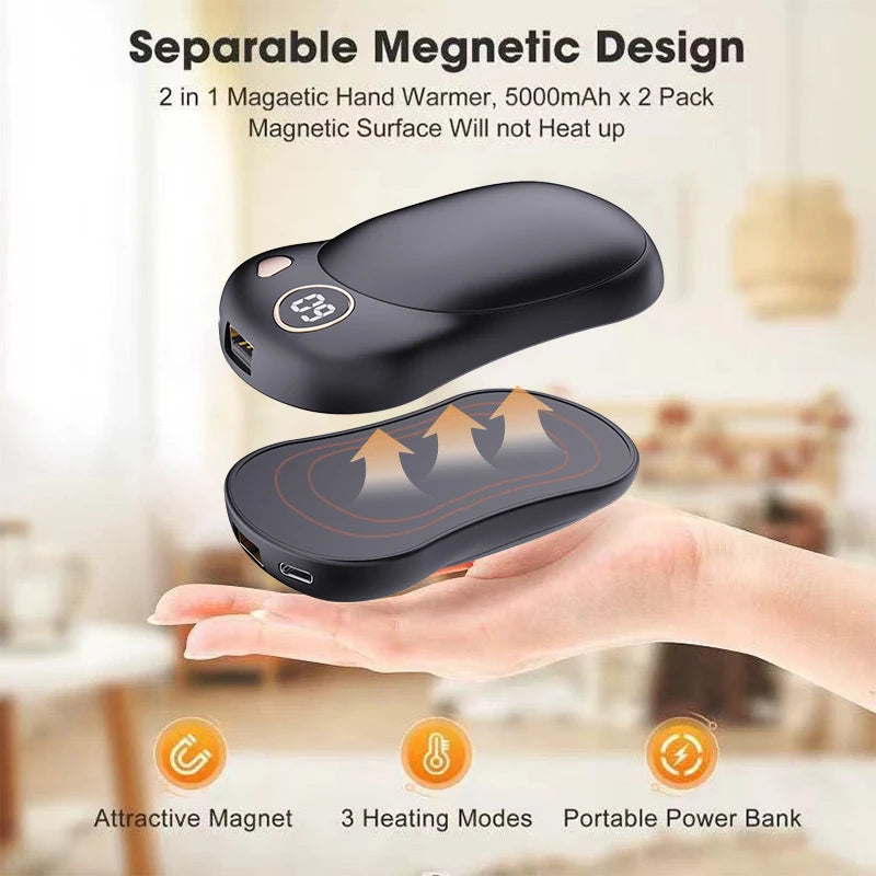 Magnetic Hand Warmer USB Charging Split Self-Heating Hand Warmer Portable Charging Treasure Three-Speed Adjustable Temperature