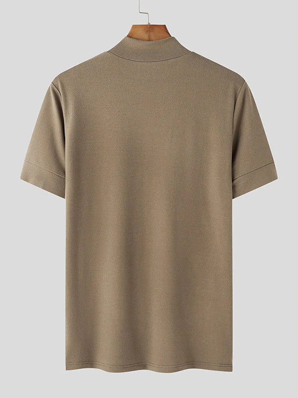 INCERUN Mens Solid Half-Collar Short Sleeve T-Shirt