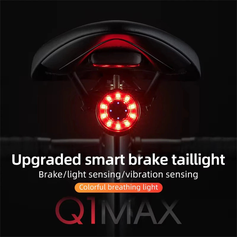 ROCKBROS Q1 MAX RGB Bicycle Taillight Vibration Sensor Smart Brake Sensing USB Charging Light Sensing Bike Rear Lights for Mountain Road Night Riding