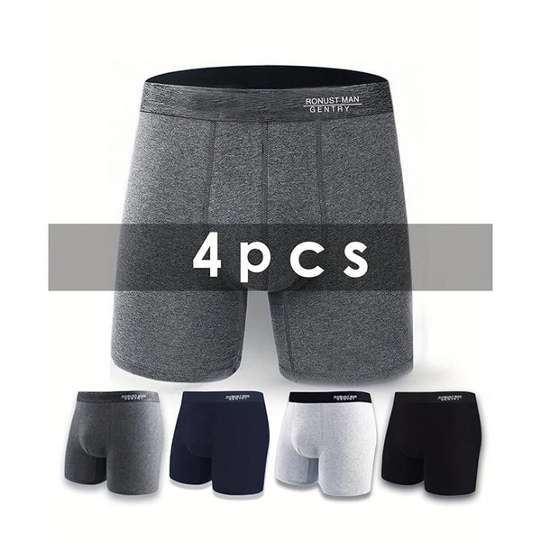 4pcs Cotton Long Style Men's Underwear Anti-wear Legs Comfortable Sports Boxer Briefs Set Anti-roll Hem Mid-waist Boxer Shorts Underwear Set