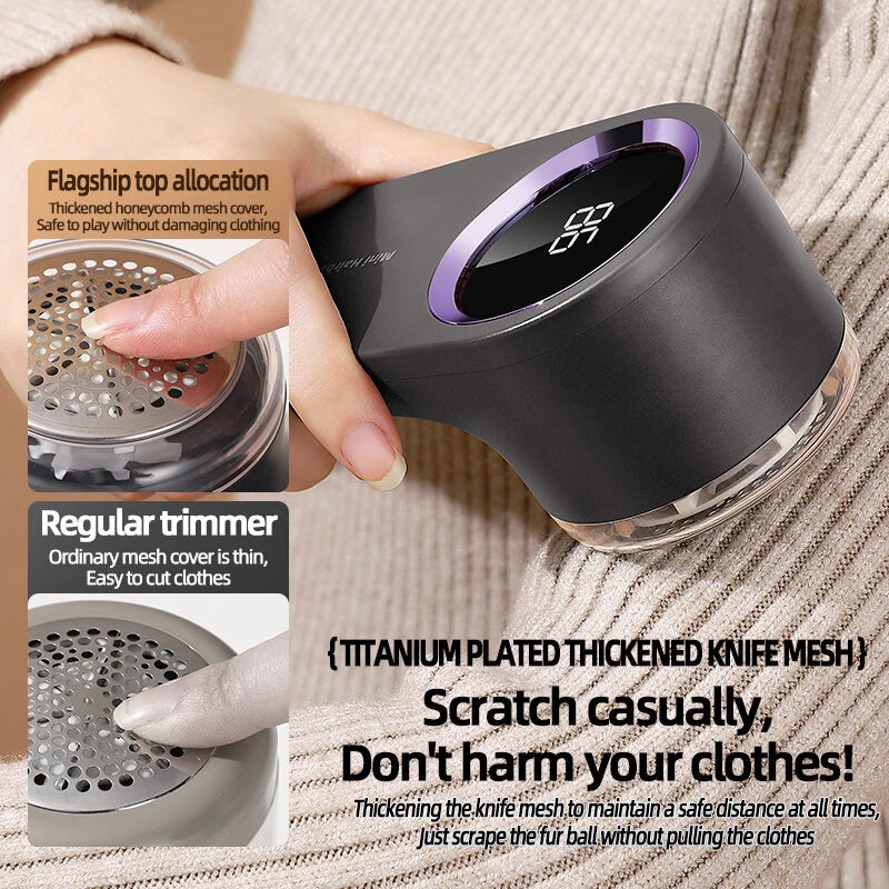 Intelligent Digital Display Fabric Shaver Hair Ball Trimmer Portable Lint Remover with 6 Blade Cutter Head Type C Fast Charging